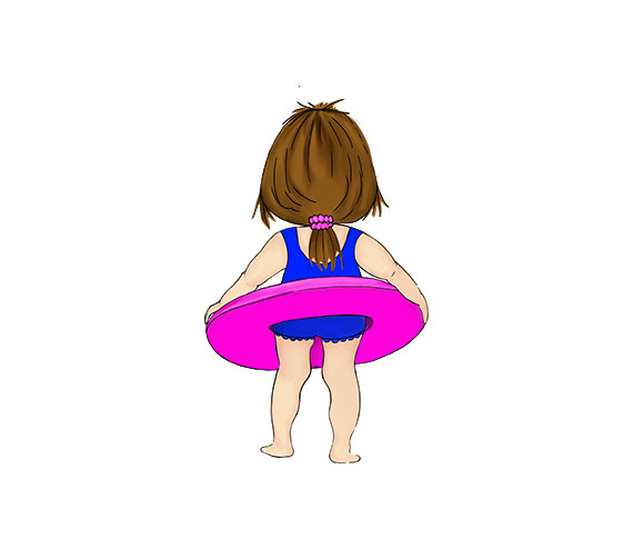 Girl With Pink Inner Tube   Digital Clipart   Png   Jpg   Hand Drawn