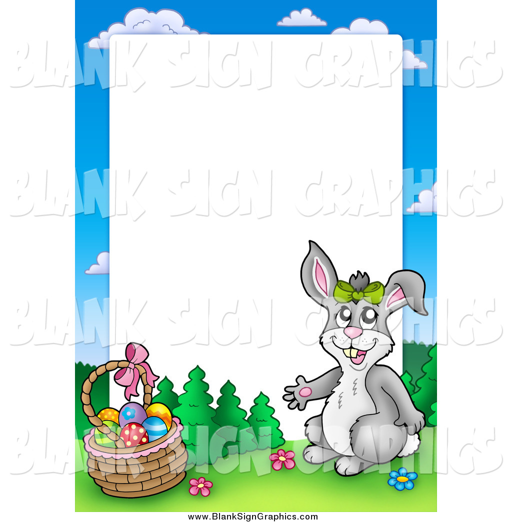 Happy Rabbit By An Easter Basket Frame Around White Space By Visekart