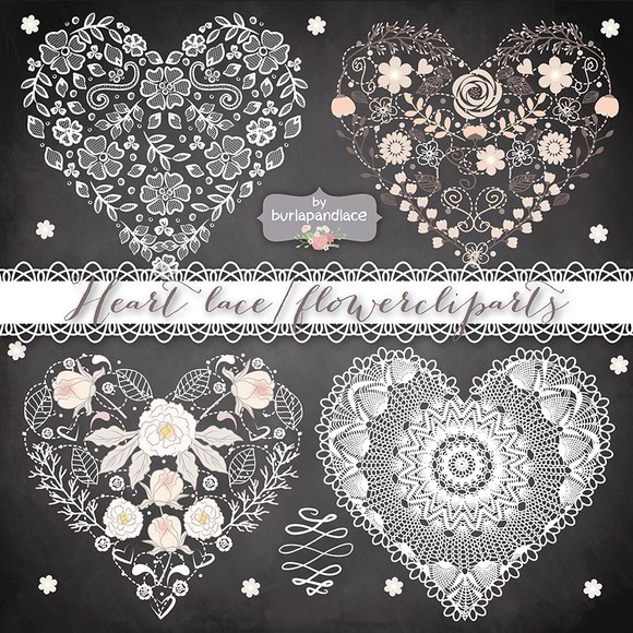 Heart Lace Flower Cliparts