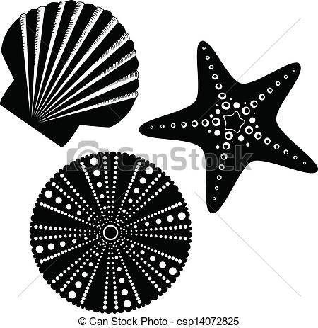 Illustration Of Sea Life Silhouettes Set Starfish Scallop Shell Sea