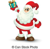 Isolated Santa Claus Holding Gift In Hand Smiling To The   