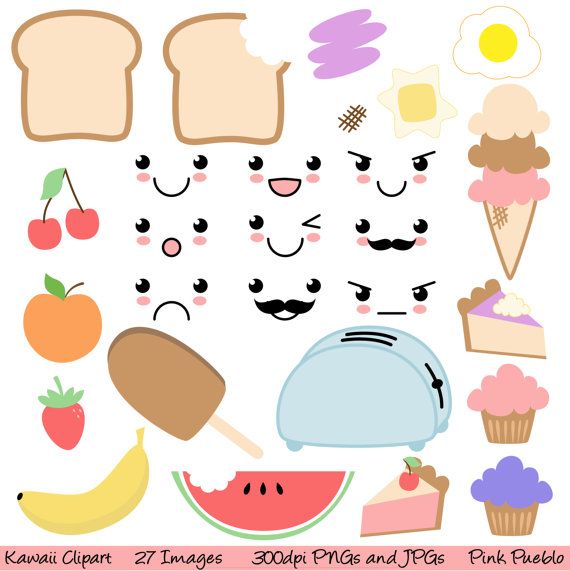 Kawaii Clipart Food Vector Clipart Sets Clip Art Kawaii Parties