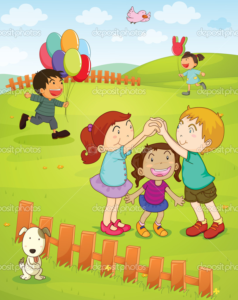 Kids Playing In The Park   Stock Vector   Interactimages  10593563