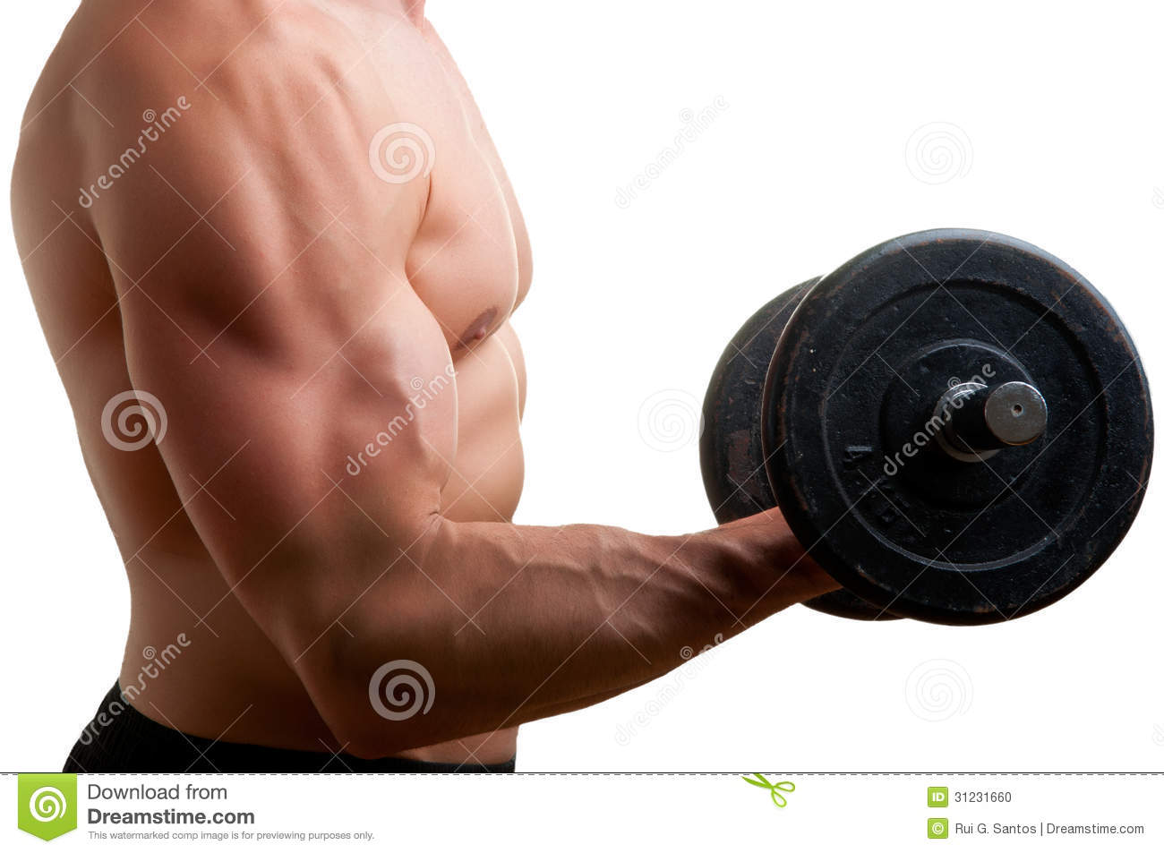 Personal Trainer Doing Standing Dumbbell Curls For Training His Biceps    