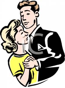 Retro Style Cartoon Of A Couple Dancing   Royalty Free Clipart Picture