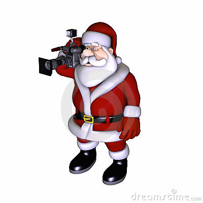 Santa Taking Pictures With A Video Camera Isolated On A White    