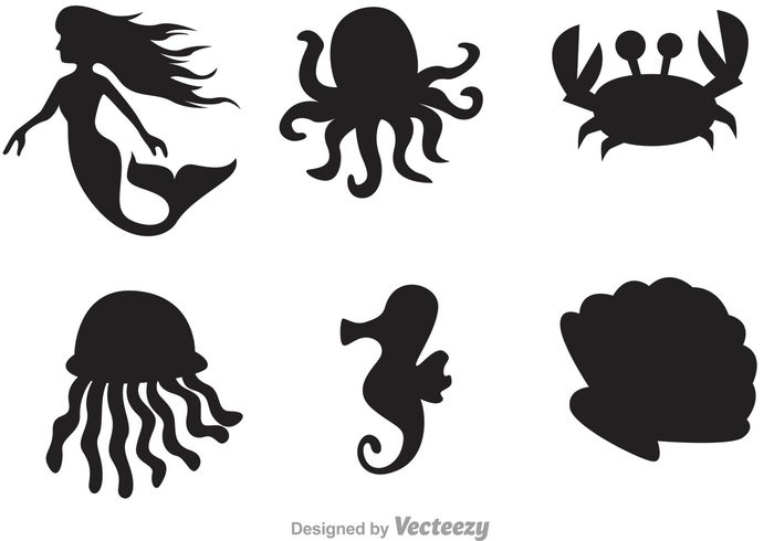 Sea Life Silhouette Icons Illustration Set Of Sea Silhouette Icons
