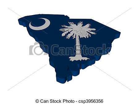 South Carolina Map Flag 3d Render On White Illustration   Csp3956356