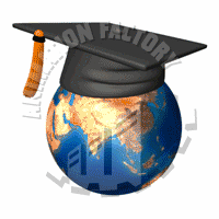 Spinning Globe With Graduation Cap Animated Clipart