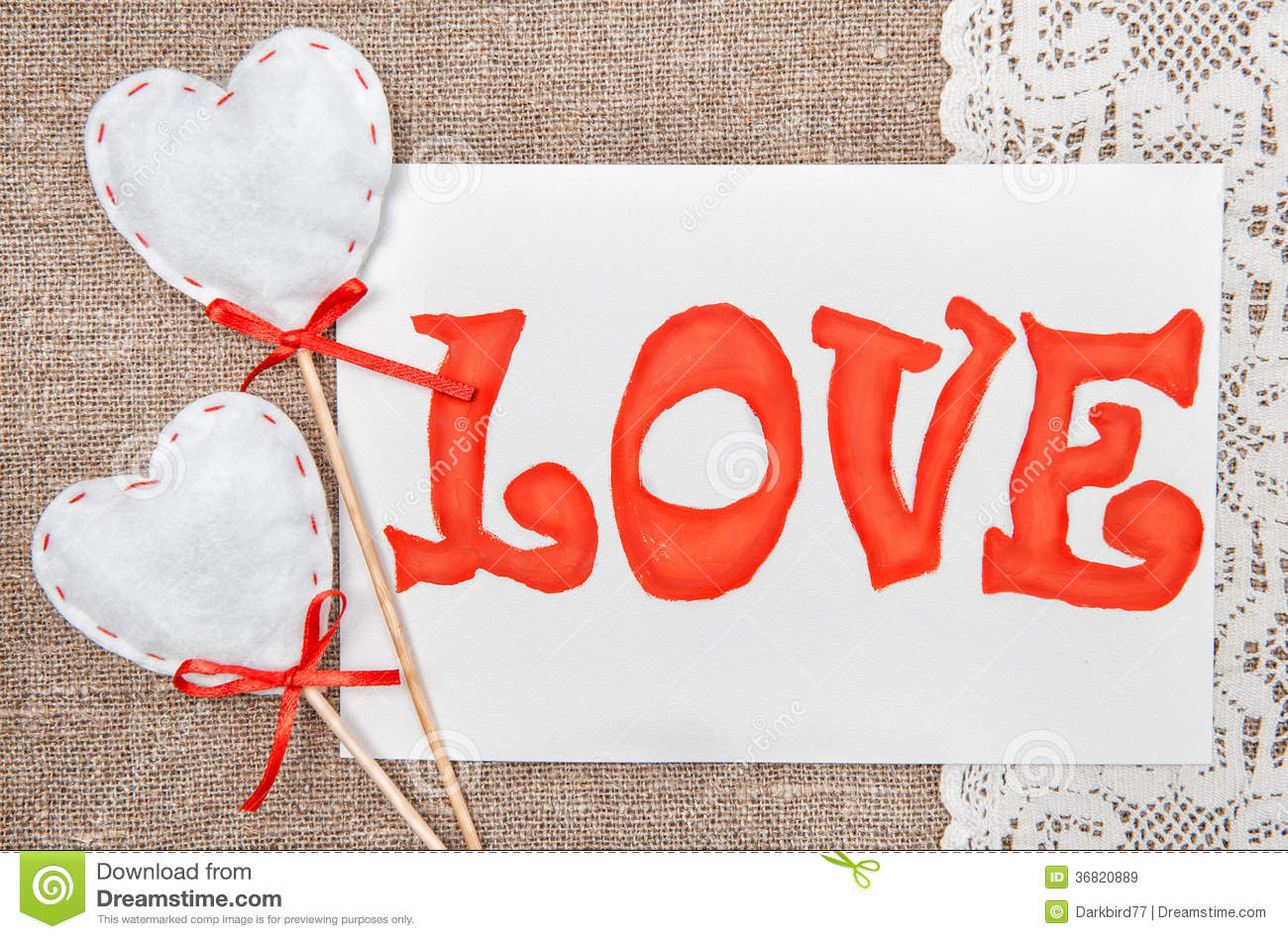 Valentine Card With Drawing Word Love On Lace Royalty Free Stock    