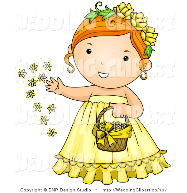 Vector Cartoon Marriage Clipart Of A Red Haired Flower Girl Tossing    