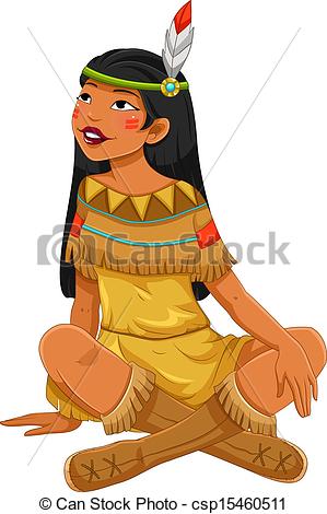 Vector Clip Art Of Indian Girl   Indian Native American Girl Sitting