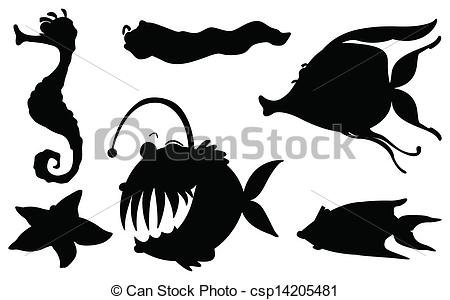Vector Of Sea Creatures In Its Silhouette Forms   Illustration Of The