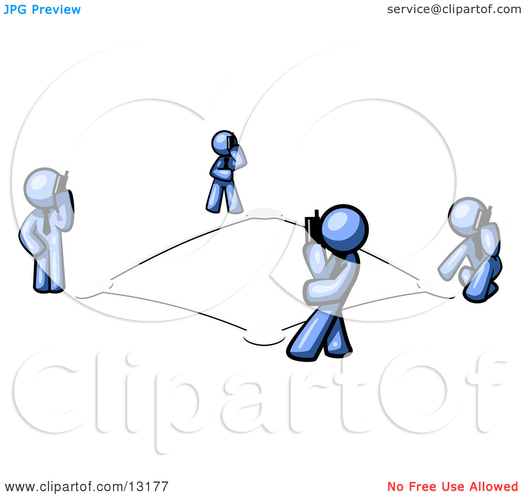 Wireless Telephone Network Of Blue Men Talking On Cell Phones Clipart    