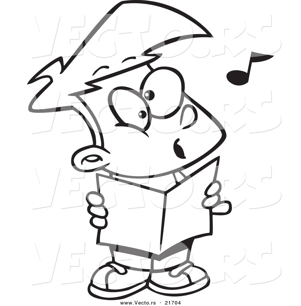 Art Vector Of A Cartoon Choir Boy Singing Outlined Coloring Page By