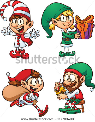 Cartoon Christmas Elf Characters  Vector Clip Art Illustration With