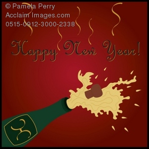 Clip Art Illustration Of A Bottle Of Champagne With A Happy New Year
