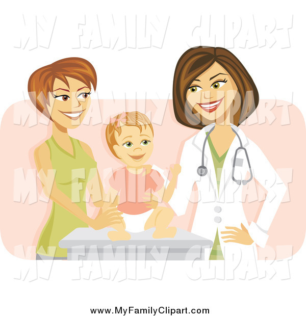 Clip Art Of A Happy White Female Pediatric Doctor With A Baby Girl And