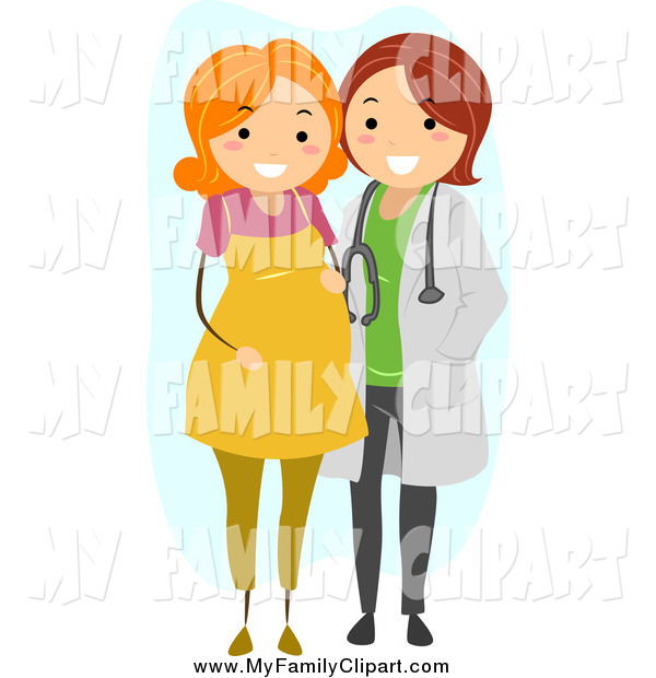 Clip Art Of A Maternity Doctor Standing With A Red Haired Pregnant