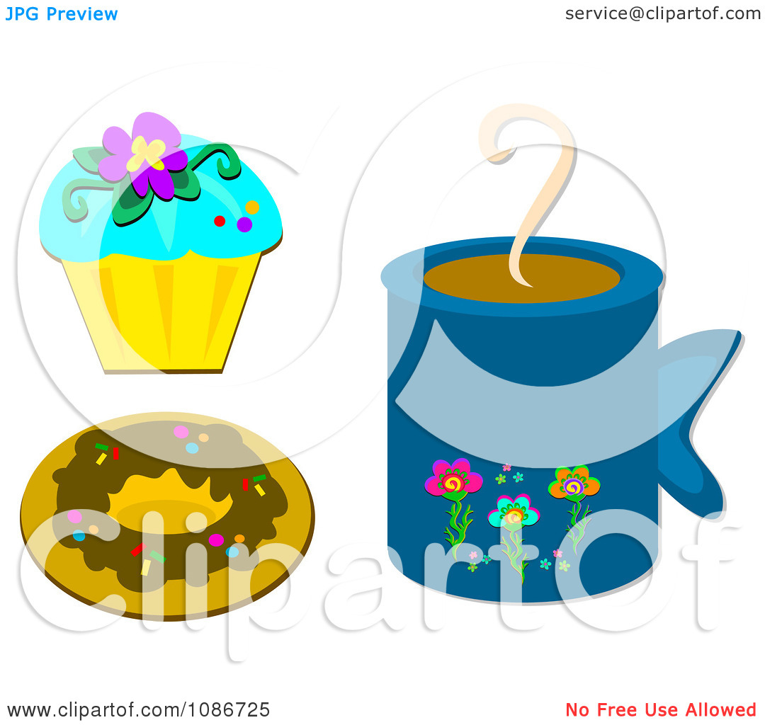 Clipart Cupcake Donut And Hot Coffee   Royalty Free Vector