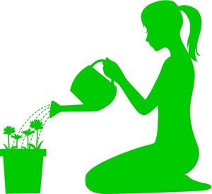 Clipart Image   A Woman With A Watering Can Watering Her Flowers