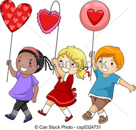 Clipart Of Valentine Parade   Illustration Of Kids Participating In A