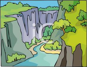 Clipart Picture  A River Going Through A Gorge