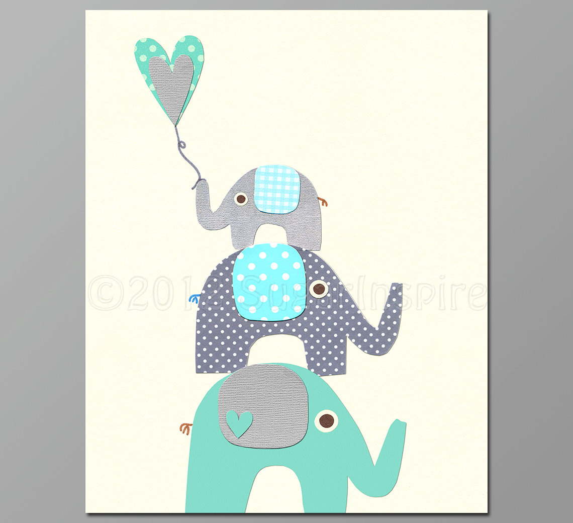 Grey Baby Elephant Clipart Teal Elephant Nursery Art
