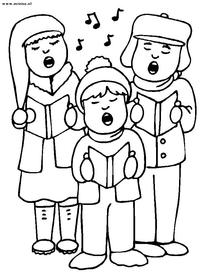 Kunt De Kleurplaat  Kleurplaat Van 3 Kinderen Zingen Kerstliedjes