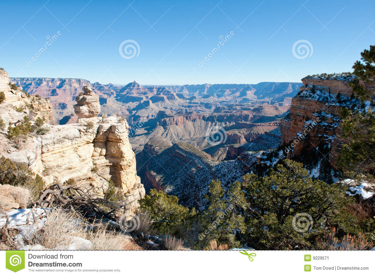 Scenic View Of Grand Canyon In Winter Viewed From Southern Rim