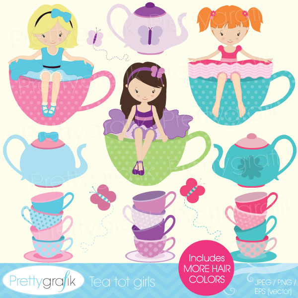 Stacked Tea Cup Clip Art Tea Party Girl Clipart