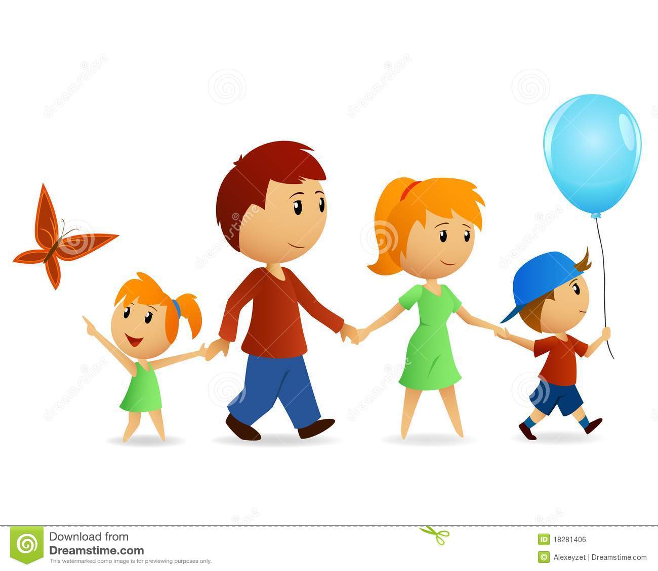 Vector Illustration  Family Walking On Path Outdoors Smiling
