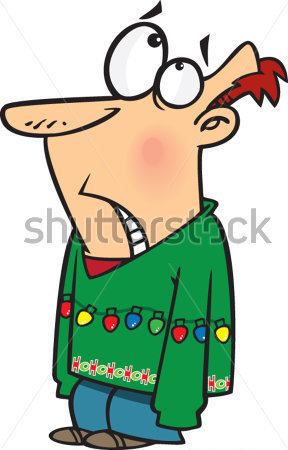 Vector Illustration Of Embarrassed Man Wearing Ugly Christmas Sweater