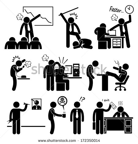 Angry Boss Abusing Employee Stick Figure Pictogram Icon Stock Photo