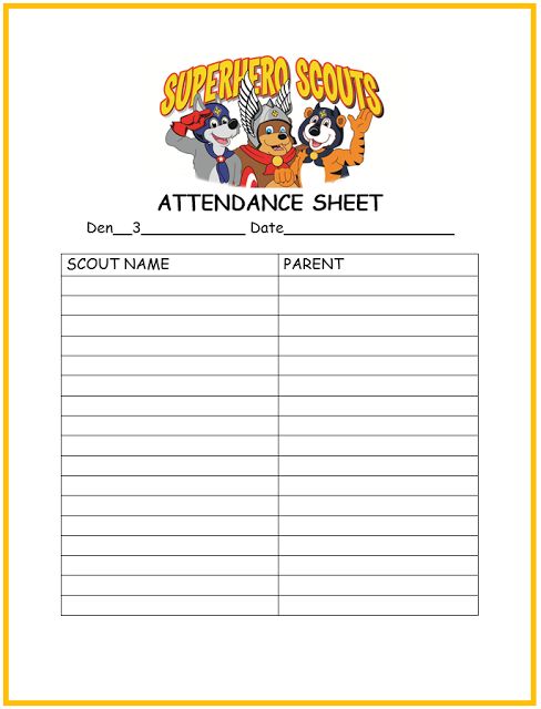 Attendance Sheet Clipart Cub Scout Attendance Sheet