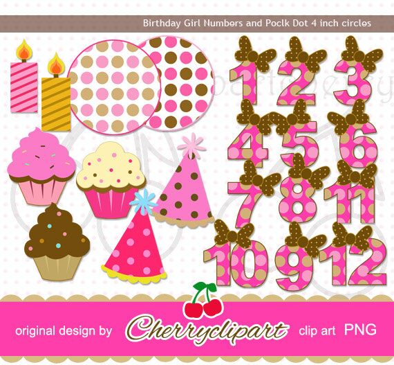 Birthday Girl Polkadot Numbers Digital Clipart Set For Personal And C    