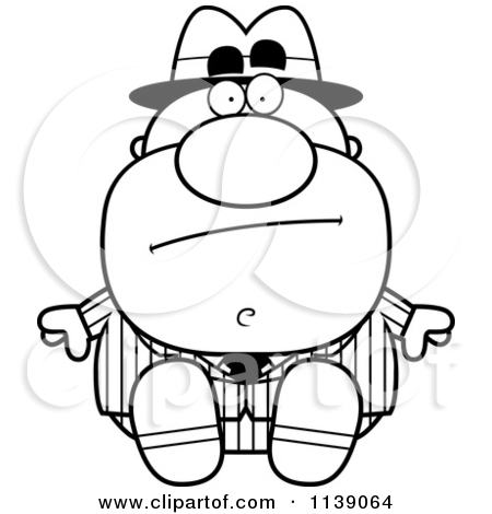 Cartoon Clipart Of A Black And White Tough Male Mobster   Vector