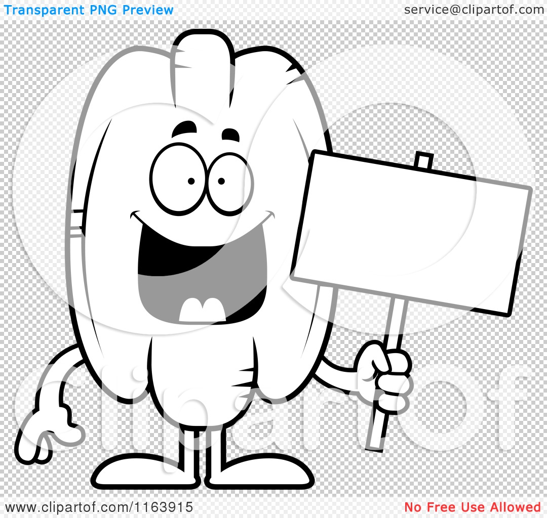 Cartoon Of A Pecan Mascot Holding A Sign   Vector Outlined Coloring
