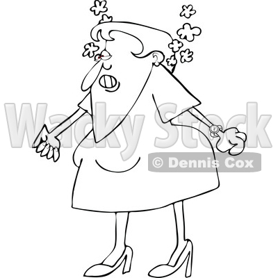 Cartoon Of An Outlined Angry Woman Steaming Mad And Clenching Her