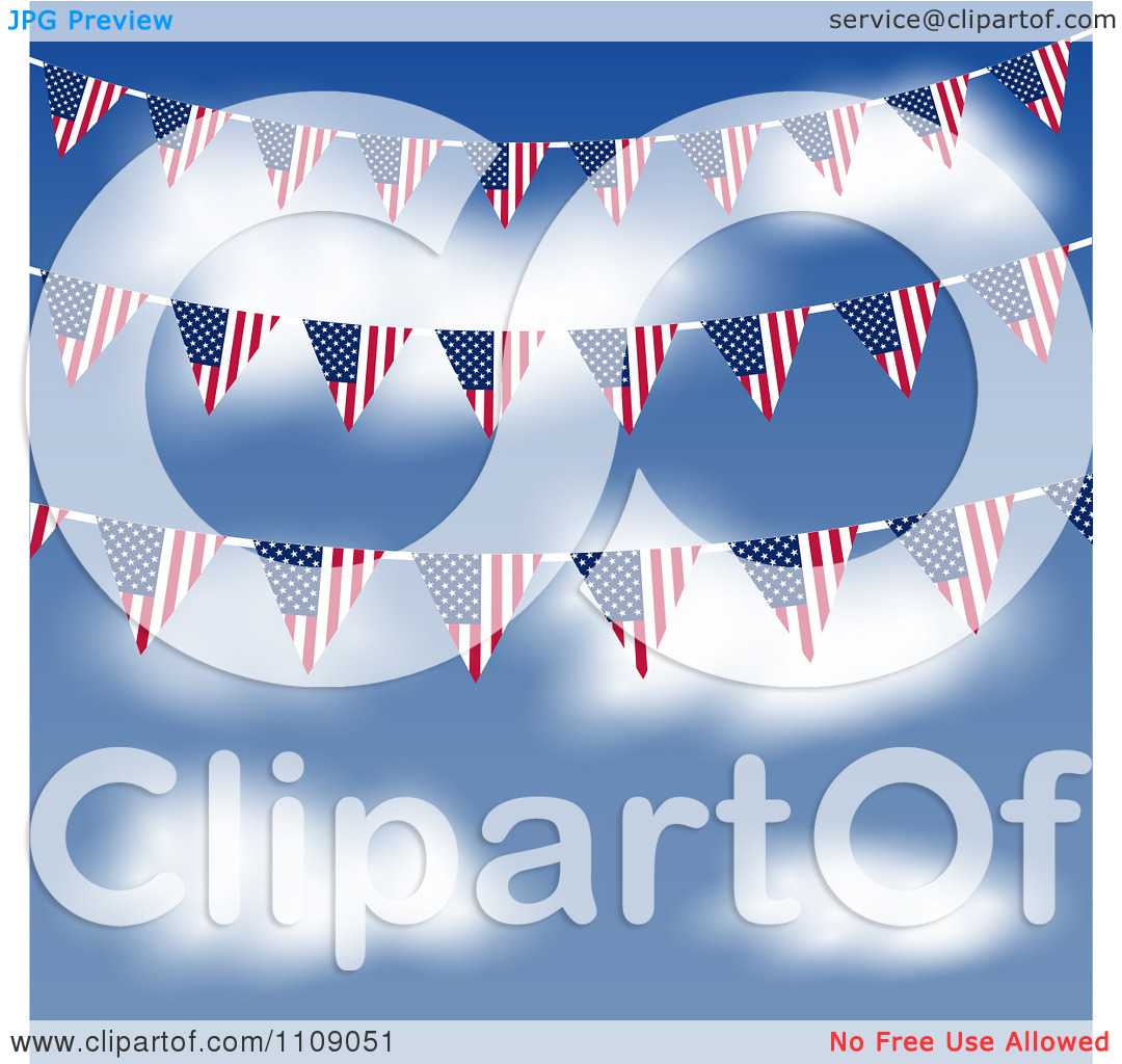 Clipart American Flag Bunting Banners Spanning A Blue Sky With Clouds    