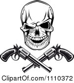 Clipart Black And White Gangster Skull With Crossed Pistols Royalty