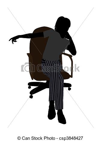 Female Executive Sitting On An Office Chair Silhouette   Csp3848427