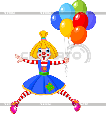 Funny Clown M Dchen Springt Mit Luftballons   Pushkin04
