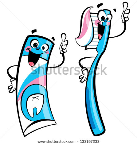Happy Cartoon Toothpaste And Toothbrush Characters Smiling And Making