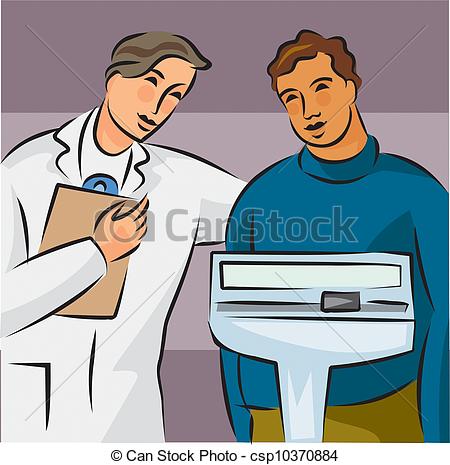 Illustration   Illustration Of A Doctor Weighing An Overweight Patient