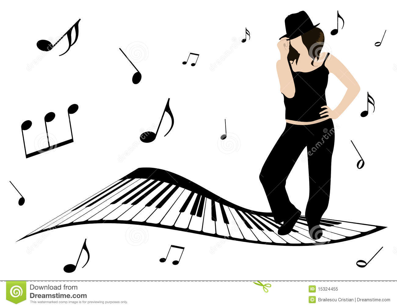 Illustration Of A Piano Music Notes And Girl Sing Royalty Free Stock