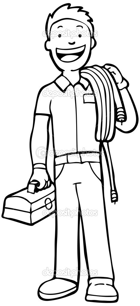 Man Working At Home   Black And White   Stock Vector