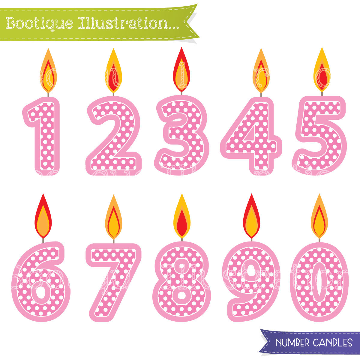 Pink Number Candles Clipart  Girls Birthday Clipart  Pink Candles Clip    