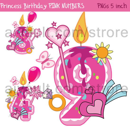 Princess Birthday Candles Pink Numbers Clip Art Images  Digital    