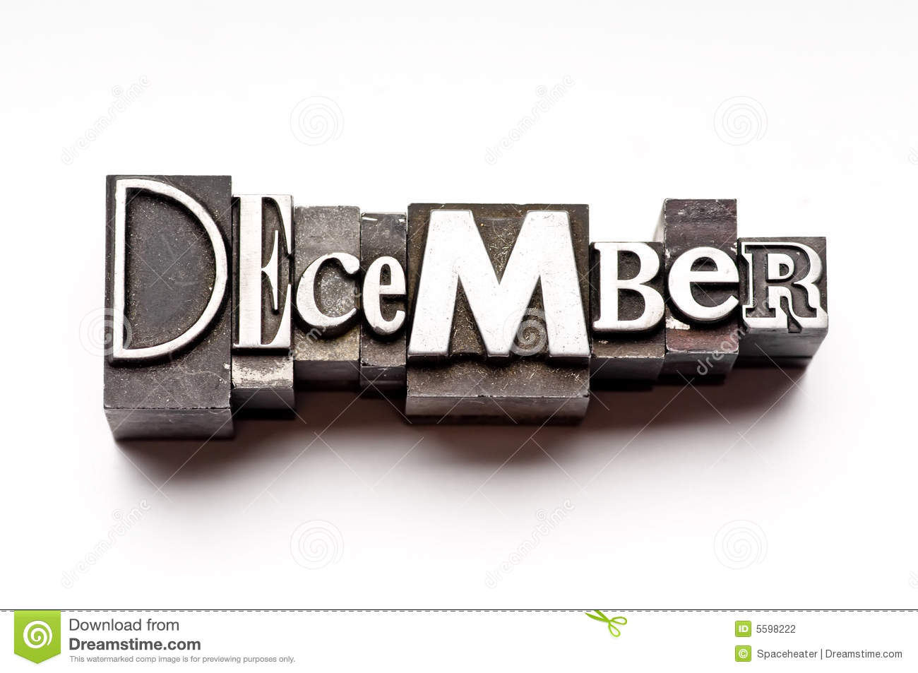 The Month Of December Done In Letterpress Type On A White Paper    